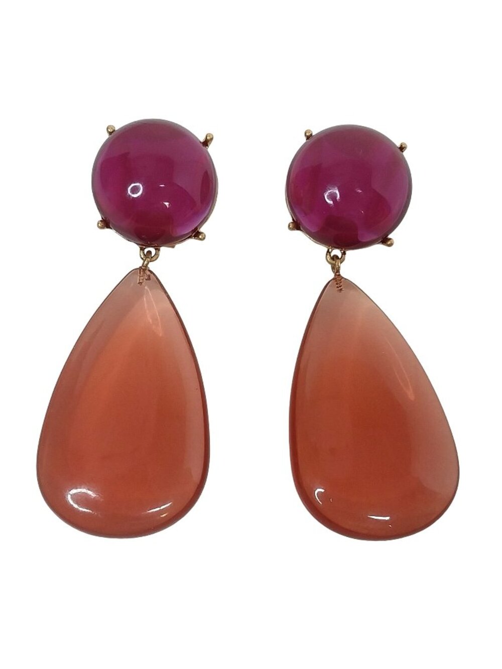 Funky Resin Post Dangle Earrings Magenta & Amber Apple Juice